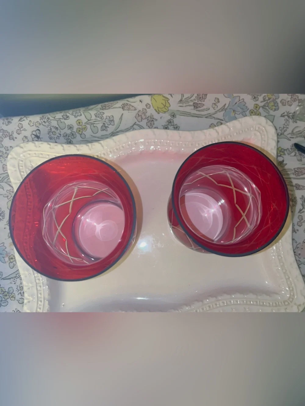 Ruby Red Glass Diamond Lattice Hurricane/Chimney Shade Set of 2